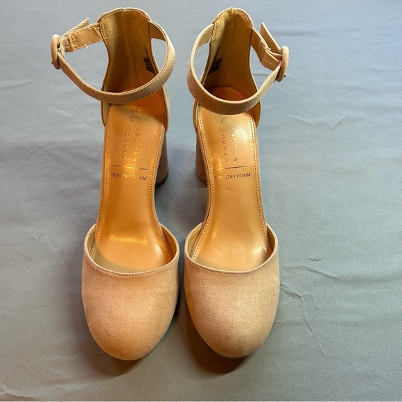 LC Lauren Conrad Women’s Shoes Memory Foam Beige Suede Glitter High Heels SZ 8.5 - Picture 1 of 7